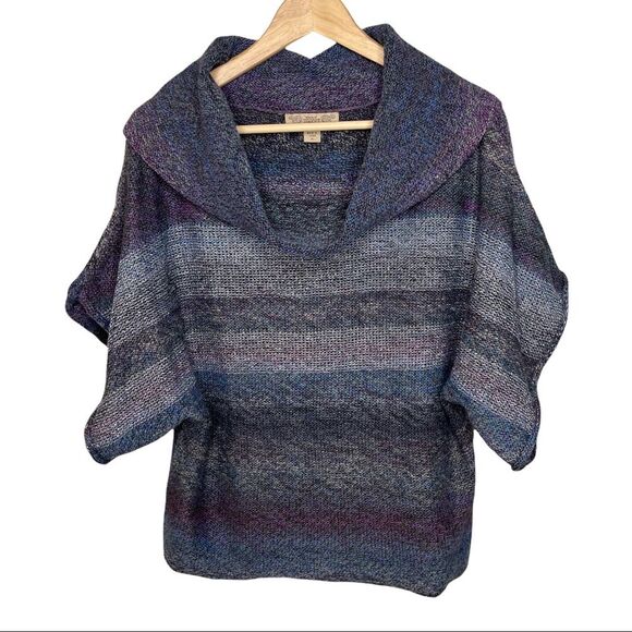Nine West Vintage Collection Wide Neck Striped Short Sleeve Poncho Size Large - Picture 1 of 6